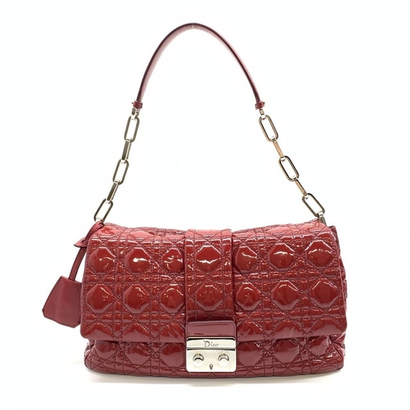 Dior New Rock Cannage Handbag Chain Shoulder Enamel Red - Picture 1 of 9